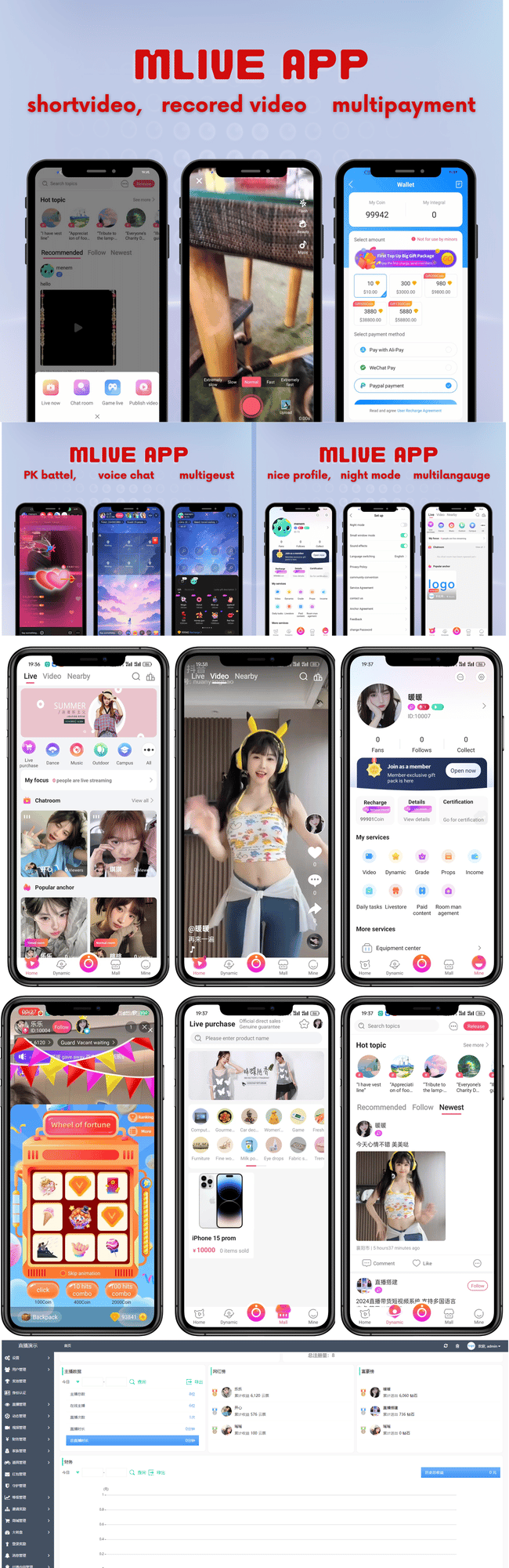 图片[1]-2024多语言国际短视频,直播带货,Shortvideo,CloneTiktok,语聊房APP,手机直播h5游戏直播WEBh5网页开播多端同步微信小程序公会系统